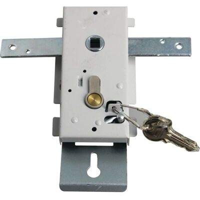 Serrure de porte de garage Hormann - 872120 - Blanc - Acier galvanisé - Cylindre profilé - Blocages latéraux - Fournie avec cylindre 5 goupilles - Publicité Serrure de porte de garage Hormann - 872120 - Blanc - Acier galvanisé - Cylindre profilé - Blocages latéraux - Fournie avec cylindre 5 goupilles - Publicité