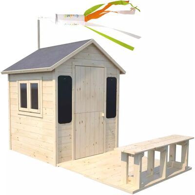 Casita de Madera Infantil Grace - Casa de Juegos con Terraza y Banco Casita de Madera Infantil Grace - Casa de Juegos con Terraza y Banco