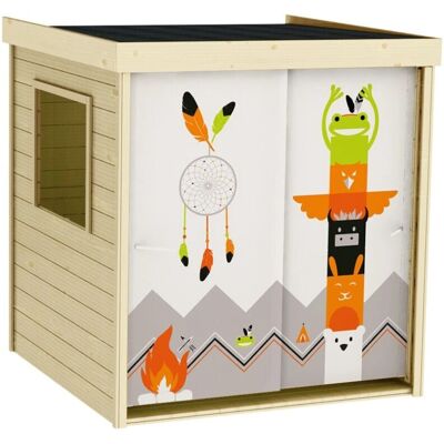 Casita infantil compacta con cortina tribal de Soulet Casita infantil compacta con cortina tribal de Soulet