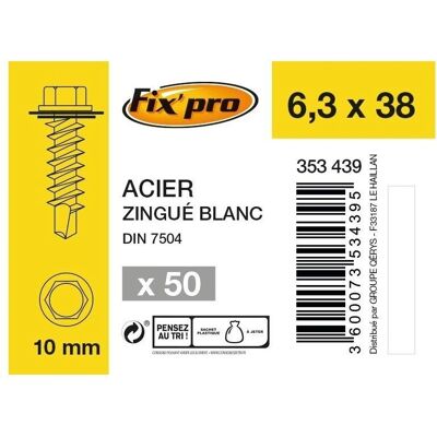Fixpro 50 Viti per lamiera - Autoperforanti - 6.3 X 38 Mm Fixpro 50 Viti per lamiera - Autoperforanti - 6.3 X 38 Mm