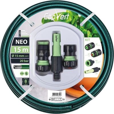 Kit de tuyau d'arrosage Cap Vert - 15mm x 15m - Résistant à la pression - Publicité Kit de tuyau d'arrosage Cap Vert - 15mm x 15m - Résistant à la pression - Publicité