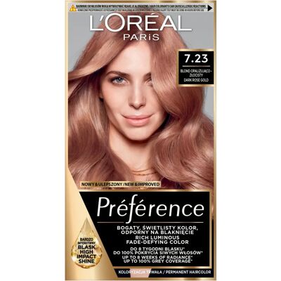 Farba do włosów L'Oréal Paris Preference 7.23 Ciemny różowe złoto - Farba do włosów Farba do włosów L'Oréal Paris Preference 7.23 Ciemny różowe złoto - Farba do włosów