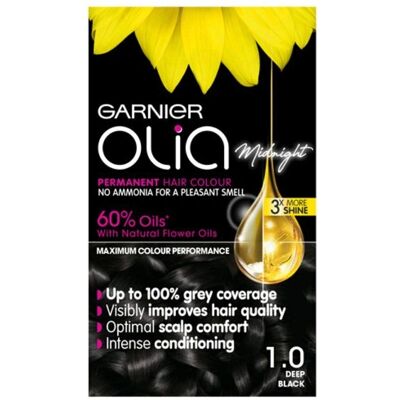 Garnier Olia Deep Black Hair Dye - Permanent, No Ammonia, 1.0 Garnier Olia Deep Black Hair Dye - Permanent, No Ammonia, 1.0