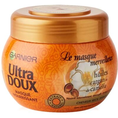 Masque cheveux secs Garnier Ultra Doux à l'huile d'argan et camélia - Publicité Masque cheveux secs Garnier Ultra Doux à l'huile d'argan et camélia - Publicité
