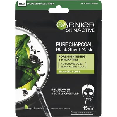 Garnier Aktiv kull og alge rensende og fuktighetsgivende ansiktsmaske - Porer stramning Garnier Aktiv kull og alge rensende og fuktighetsgivende ansiktsmaske - Porer stramning