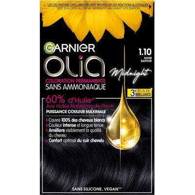 Coloration noire garnier - permanente aux huiles naturelles de fleurs - noir saphir longue durée Coloration noire garnier - permanente aux huiles naturelles de fleurs - noir saphir longue durée