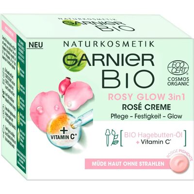 Garnier Bio Rosy Glow 3in1 Rosé Creme - Crème visage - Publicité Garnier Bio Rosy Glow 3in1 Rosé Creme - Crème visage - Publicité