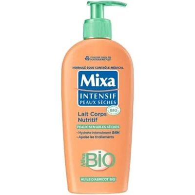 Lait corps bio d'abricot Mixa - Nourrissant peau sèche - 250ml - Publicité Lait corps bio d'abricot Mixa - Nourrissant peau sèche - 250ml - Publicité