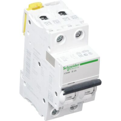 Schneider Electric - Acti9 iC60N 2P 2A Curva B - Interruptor Automático Schneider Electric - Acti9 iC60N 2P 2A Curva B - Interruptor Automático