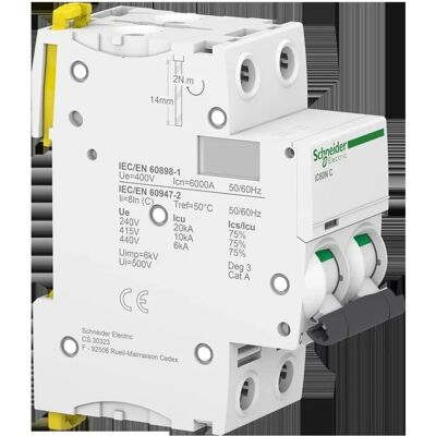 Schneider Electric - Modelo iC60N 2P 3A Curva C - Interruptor automático Schneider Electric - Modelo iC60N 2P 3A Curva C - Interruptor automático