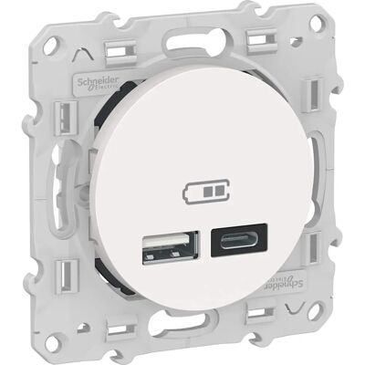 Schneider Electric Odace - Double USB A+C - Blanc - Prise murale - Publicité Schneider Electric Odace - Double USB A+C - Blanc - Prise murale - Publicité