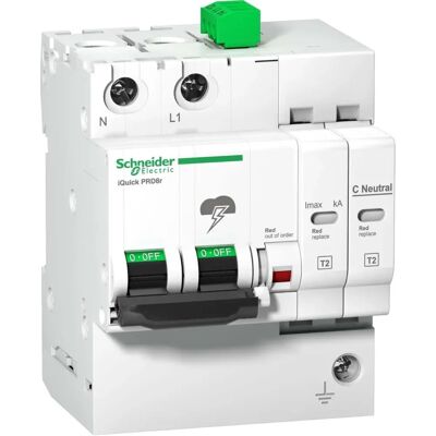 Schneider Electric A9L16292 - Protector de sobretensiones - Tipo 2 - 40kA - Montaje en rail DIN Schneider Electric A9L16292 - Protector de sobretensiones - Tipo 2 - 40kA - Montaje en rail DIN