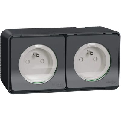 Schneider Electric Mureva Dvojitá zásuvka - IP55, S uzemněním, horizontální montáž Schneider Electric Mureva Dvojitá zásuvka - IP55, S uzemněním, horizontální montáž