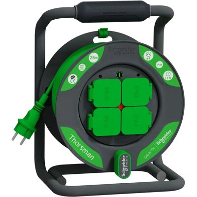 Schneider Enrouleur de câble électrique chantier HO7RNF 3G2.5 - 25m - IP44 - 4 prises - Publicité Schneider Enrouleur de câble électrique chantier HO7RNF 3G2.5 - 25m - IP44 - 4 prises - Publicité