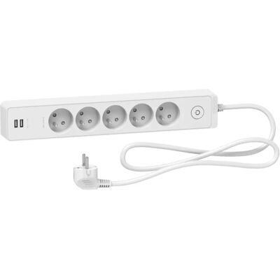 Multiprise Schneider Electric - 5 prises, 2 USB, 1,5m câble - Publicité Multiprise Schneider Electric - 5 prises, 2 USB, 1,5m câble - Publicité