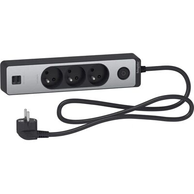 Schneider Electric Odace Multiprise 3 prises 2 USB 1,5 m - Publicité Schneider Electric Odace Multiprise 3 prises 2 USB 1,5 m - Publicité