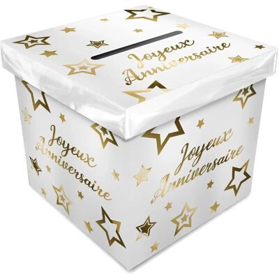 JADEO Cardboard urn Happy Birthday White and Gold - Urn JADEO Cardboard urn Happy Birthday White and Gold - Urn