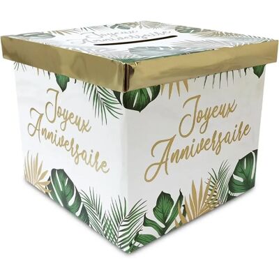 Générique Boîte d’Anniversaire Tropical 20cm Verte - Publicité Générique Boîte d’Anniversaire Tropical 20cm Verte - Publicité