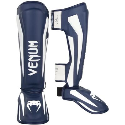 Venum Elite Lightweight Hook and Loop Shin Guards - White/Navy Blue - Shin Guards Venum Elite Lightweight Hook and Loop Shin Guards - White/Navy Blue - Shin Guards