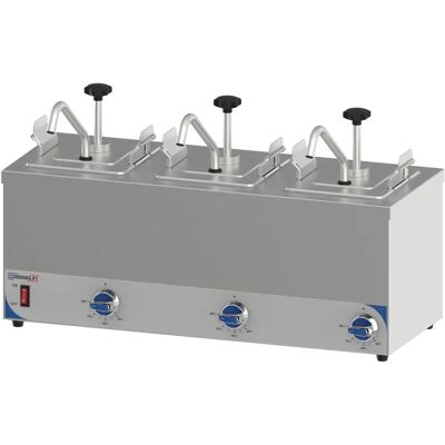 Pompa di salsa tripla Casselin - Acciaio inossidabile, 3 contenitori, 600W Pompa di salsa tripla Casselin - Acciaio inossidabile, 3 contenitori, 600W