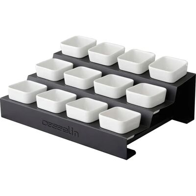 Supporto espositivo in acciaio epossidico nero Casselin CPR12L - 12 ramekin di porcellana Supporto espositivo in acciaio epossidico nero Casselin CPR12L - 12 ramekin di porcellana