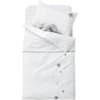 Capa de Edredão para Bebê Vertbaudet - Chuva de Estrelas - Branco/Cinza - 100x120 Capa de Edredão para Bebê Vertbaudet - Chuva de Estrelas - Branco/Cinza - 100x120