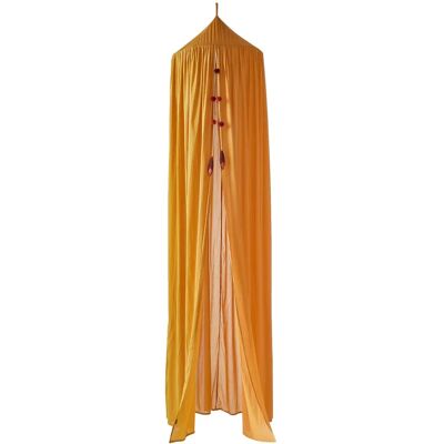 Cortinado de algodão mostarda Vertbaudet - Decoração com pompons Cortinado de algodão mostarda Vertbaudet - Decoração com pompons