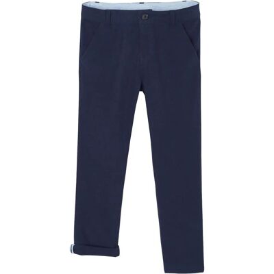 Pantalon slim coton/lin Vertbaudet pour garçon - Marine foncé - 12A Pantalon slim coton/lin Vertbaudet pour garçon - Marine foncé - 12A