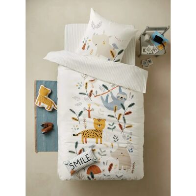 Ensemble de Literie Enfant Jungle Paradise Ivoire - Housse et Taie Ensemble de Literie Enfant Jungle Paradise Ivoire - Housse et Taie