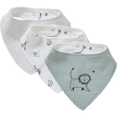 Conjunto de 3 babadores bandana para bebê Vertbaudet - Gaze de algodão e fleece Conjunto de 3 babadores bandana para bebê Vertbaudet - Gaze de algodão e fleece