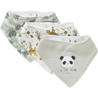 Vertbaudet conjunto de 3 babadores bandana de musselina de algodão - Verde Vertbaudet conjunto de 3 babadores bandana de musselina de algodão - Verde