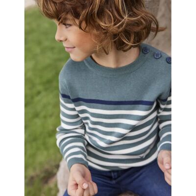 Vertbaudet Model 2A Sauge Striped Sailor Sweater - Sweater Vertbaudet Model 2A Sauge Striped Sailor Sweater - Sweater