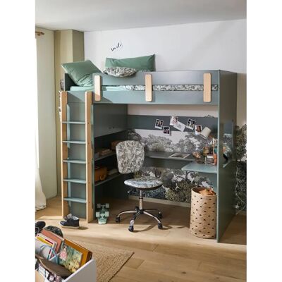 Vertbaudet Lit mezzanine avec bureau et rangement - Kaki - Lit mezzanine Vertbaudet Lit mezzanine avec bureau et rangement - Kaki - Lit mezzanine