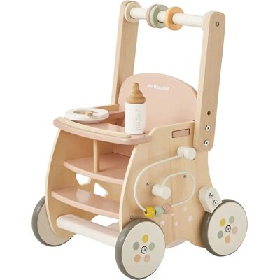 Vertbaudet Carrito de madera rosa con asiento para muñeca - Juguete infantil Vertbaudet Carrito de madera rosa con asiento para muñeca - Juguete infantil