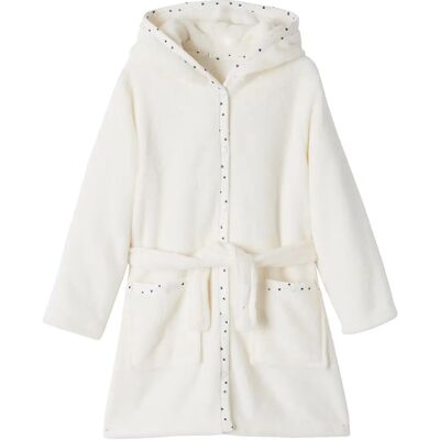 Vertbaudet Ivory Cat-Print Plush Robe for Girls - 4A Vertbaudet Ivory Cat-Print Plush Robe for Girls - 4A
