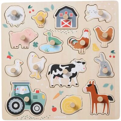 Puzzle Fermier en Bois avec Boutons - Motricité Fine - 30x30cm Puzzle Fermier en Bois avec Boutons - Motricité Fine - 30x30cm