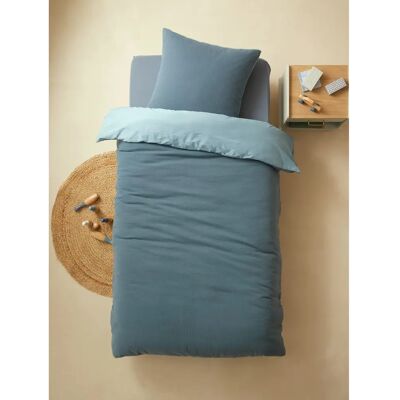 Conjunto de roupa de cama Vertbaudet em gaze de algodão azul - Unissex Conjunto de roupa de cama Vertbaudet em gaze de algodão azul - Unissex