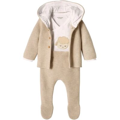 Ensemble bébé 3 pièces beige point mousse - Vêtements pour bébé Ensemble bébé 3 pièces beige point mousse - Vêtements pour bébé