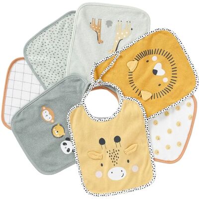 Conjunto de 7 babadores para bebê VERTBAUDET - Estampas diferentes, 22x27cm Conjunto de 7 babadores para bebê VERTBAUDET - Estampas diferentes, 22x27cm
