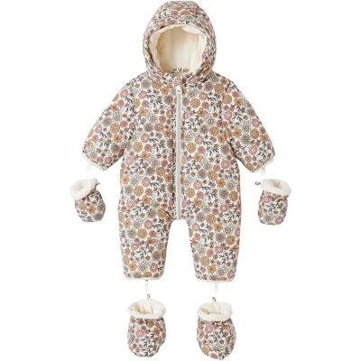 Vertbaudet Baby Overall - Fleece Lined, Floral, Beige, 3 Months Vertbaudet Baby Overall - Fleece Lined, Floral, Beige, 3 Months