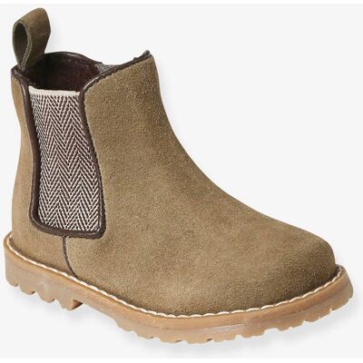 VERTBAUDET Leather Boots with Zipper & Elastic - Baby Khaki - Boots VERTBAUDET Leather Boots with Zipper & Elastic - Baby Khaki - Boots