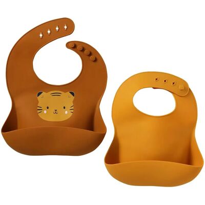 Baberos Vertbaudet - Pack de 2 en silicona marrón Baberos Vertbaudet - Pack de 2 en silicona marrón