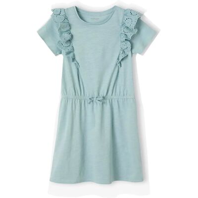 Vestido com babados verde-acinzentado com bordado inglês - Vestido Vestido com babados verde-acinzentado com bordado inglês - Vestido