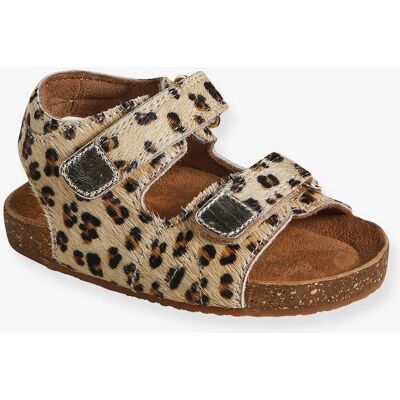 Vertbaudet Beige Leather Leopard Print Sandals - Sandals Vertbaudet Beige Leather Leopard Print Sandals - Sandals