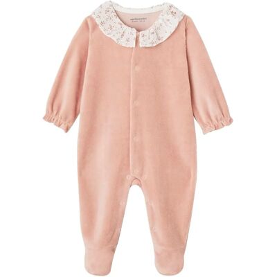 Vertbaudet Baby Pink Velour Sleepsuit with Collar - Baby Sleepwear Vertbaudet Baby Pink Velour Sleepsuit with Collar - Baby Sleepwear
