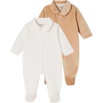 Vertbaudet Beige Velour Baby Sleepwear Set - Baby Sleepwear Sets Vertbaudet Beige Velour Baby Sleepwear Set - Baby Sleepwear Sets