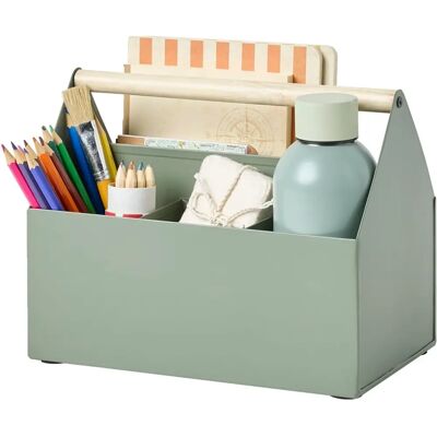 Vertbaudet Sage Green Metal Pencil Holder with 2 Compartments Vertbaudet Sage Green Metal Pencil Holder with 2 Compartments