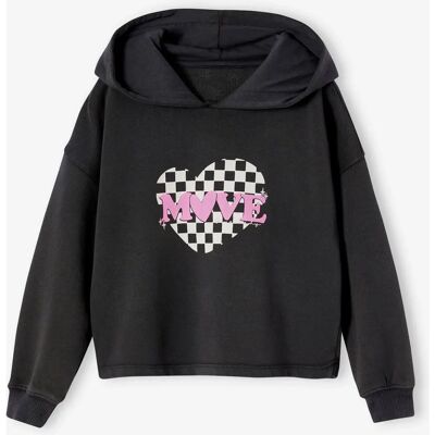VERTBAUDET Girl Short Hoodie with Heart Checkered Motif - Sweatshirt VERTBAUDET Girl Short Hoodie with Heart Checkered Motif - Sweatshirt