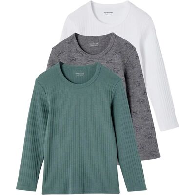 Vertbaudet Lot de 3 T-shirts à manches longues en maille côtelée vert émeraude Vertbaudet Lot de 3 T-shirts à manches longues en maille côtelée vert émeraude
