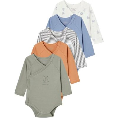 Ensemble de 5 bodies bébé en coton bio - Motifs animaux Ensemble de 5 bodies bébé en coton bio - Motifs animaux
